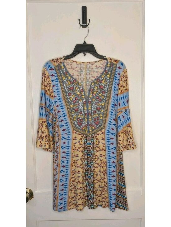 Soft Surroundings Tops - Soft Surroundings Size M Tunic Top Fifi Embroidered Boho Bell Sleeve Blue Floral